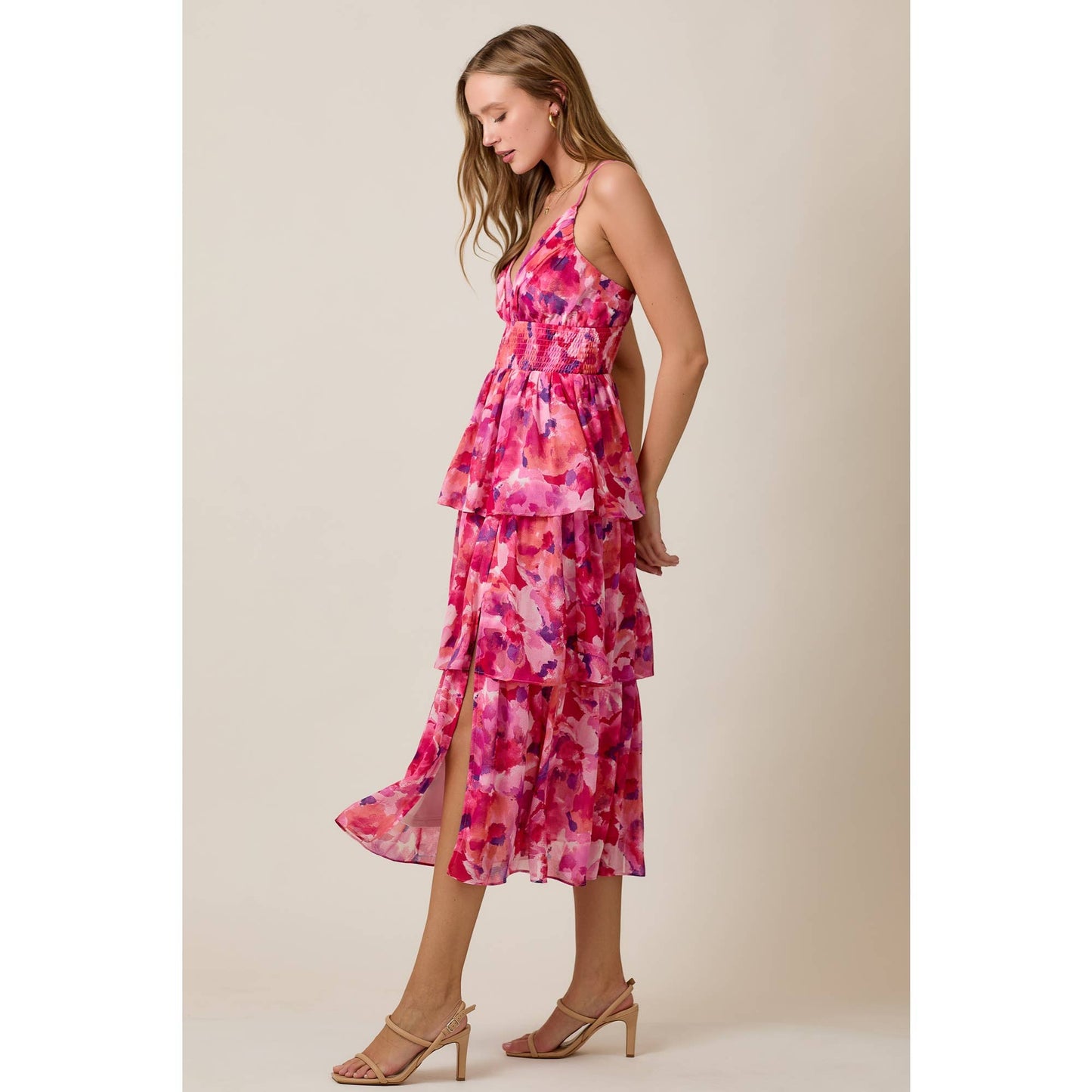 Skylar Rose Summer Midi Dress in Watercolor Floral Yoryu Chiffon