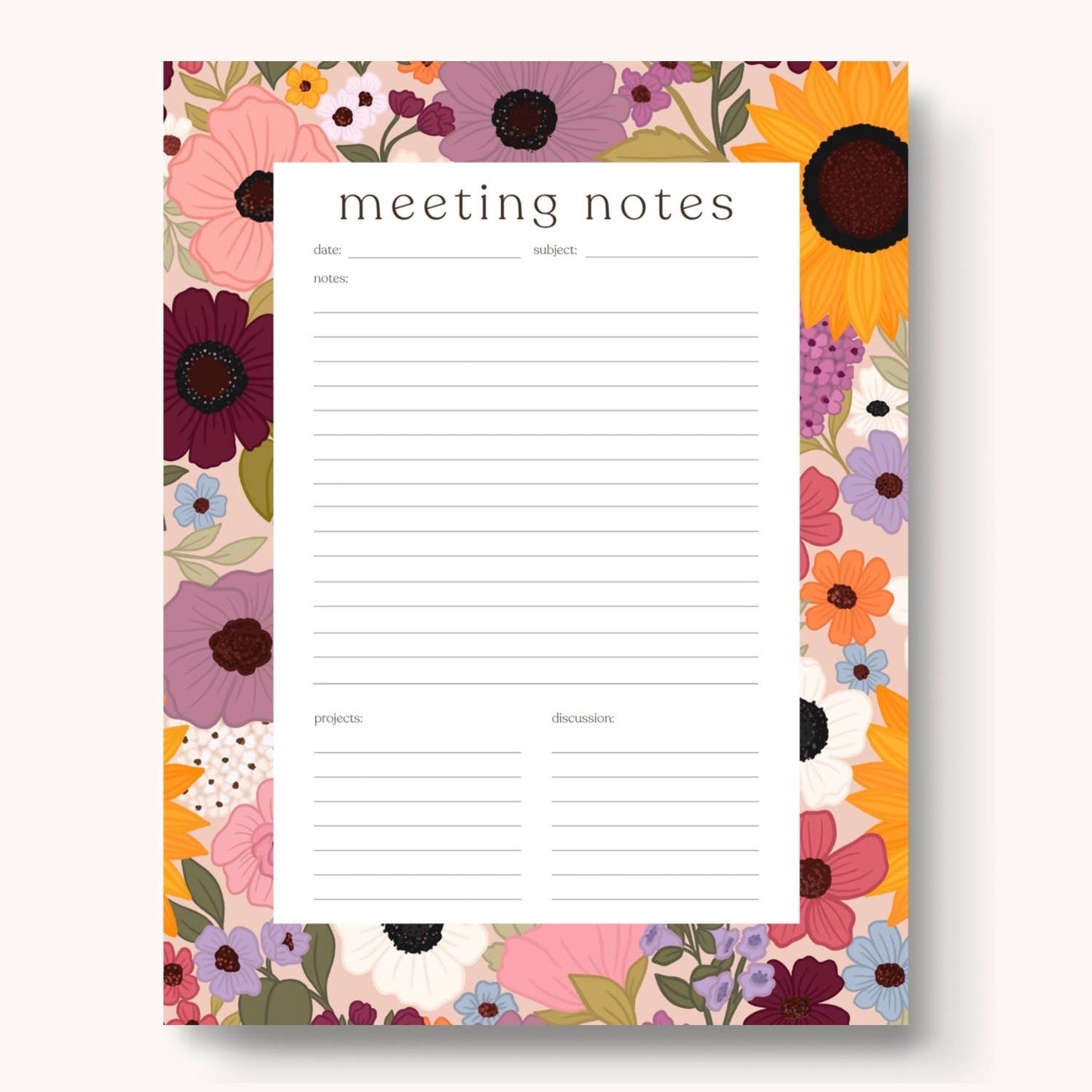 Rainbow Garden Meeting Notes Notepad, 11x8.5 in.