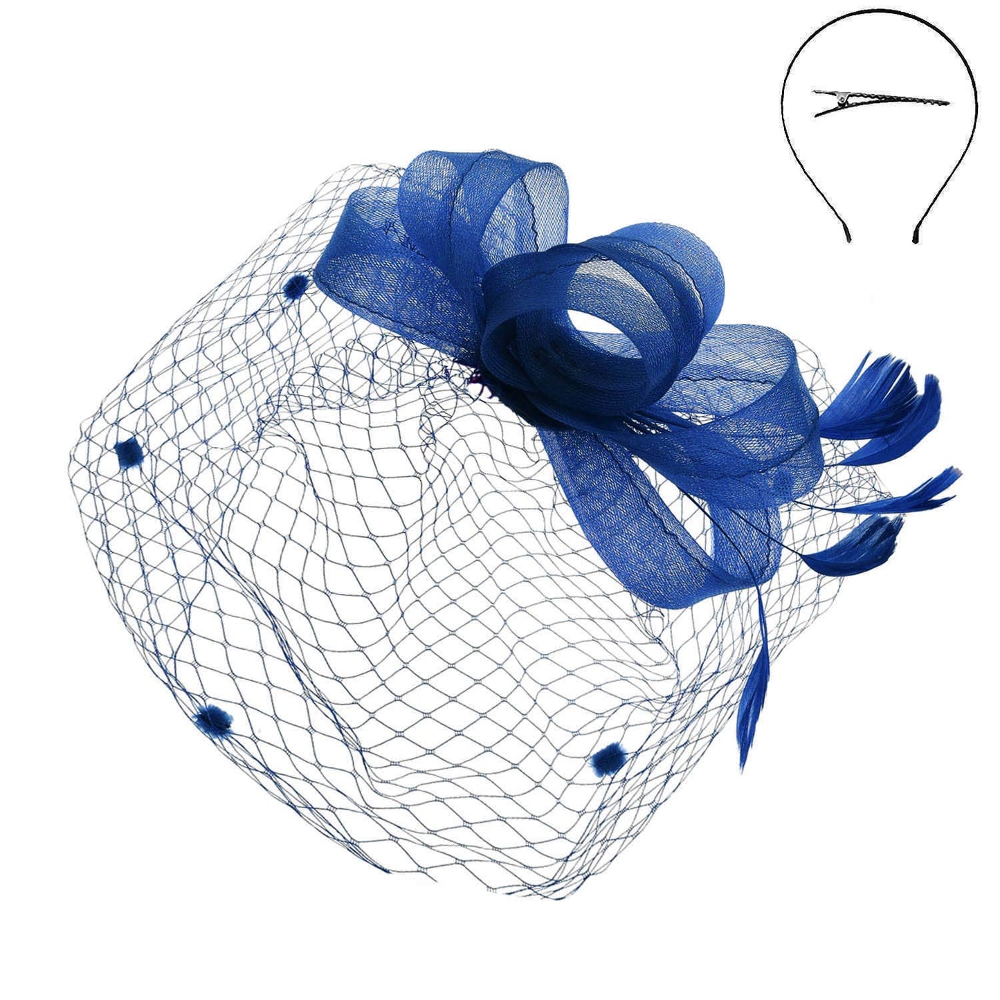 Sophia Fashion Fascinator with Mesh and Feather Clip
