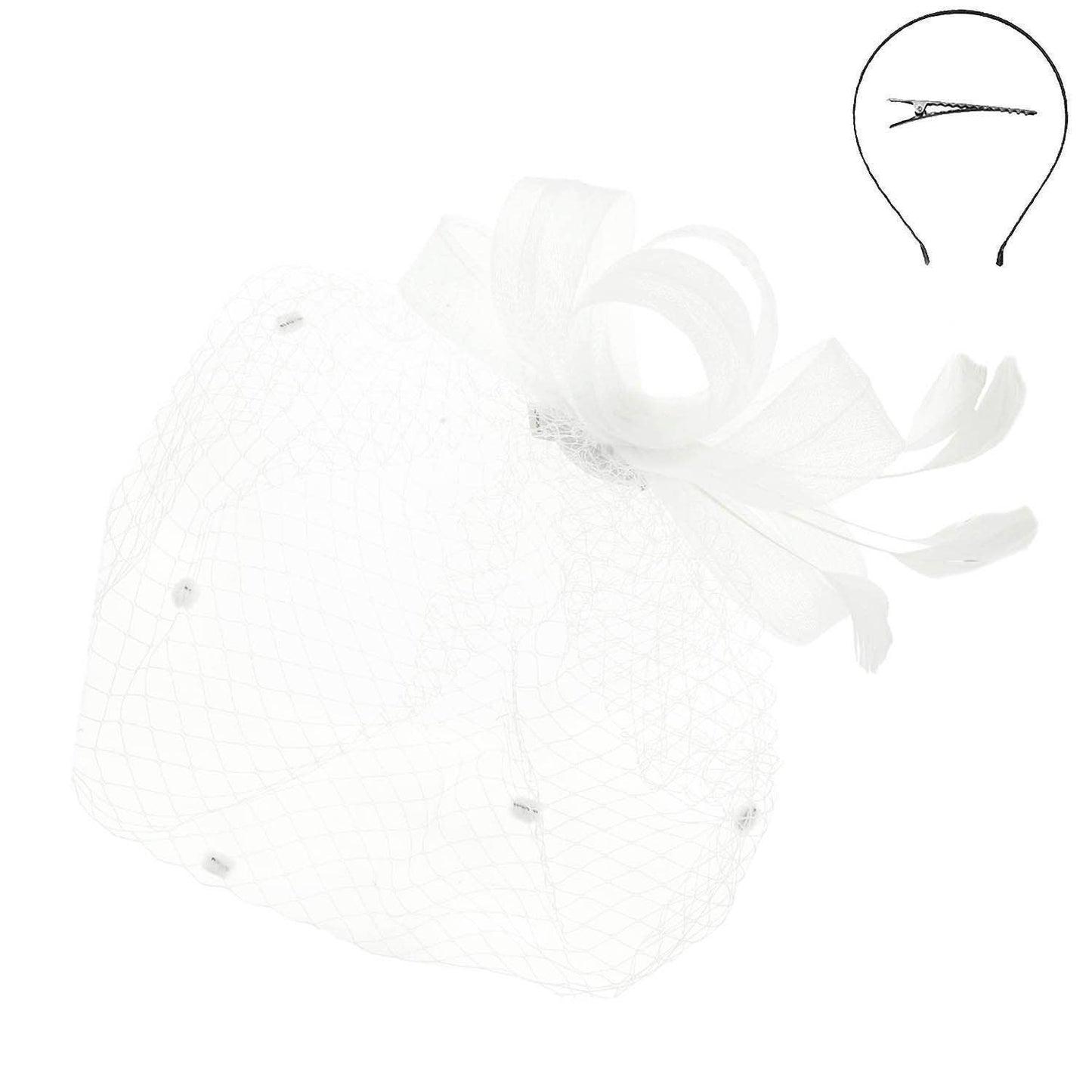 Sophia Fashion Fascinator with Mesh and Feather Clip