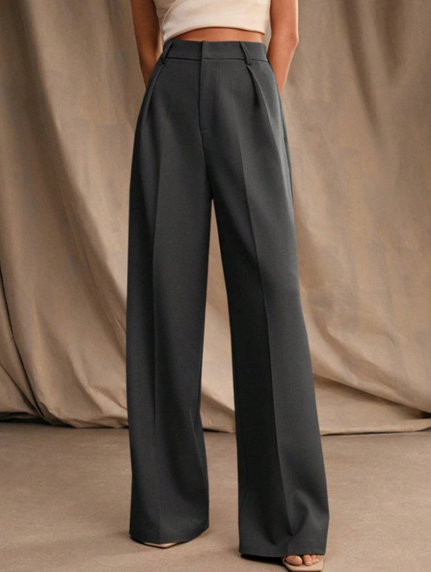 Lovene Casual loose high waist drape wide leg pants