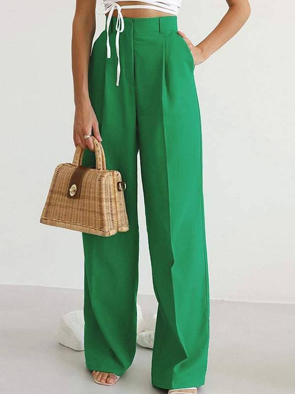 Green Noma Pants green polyester high rise waist trousers