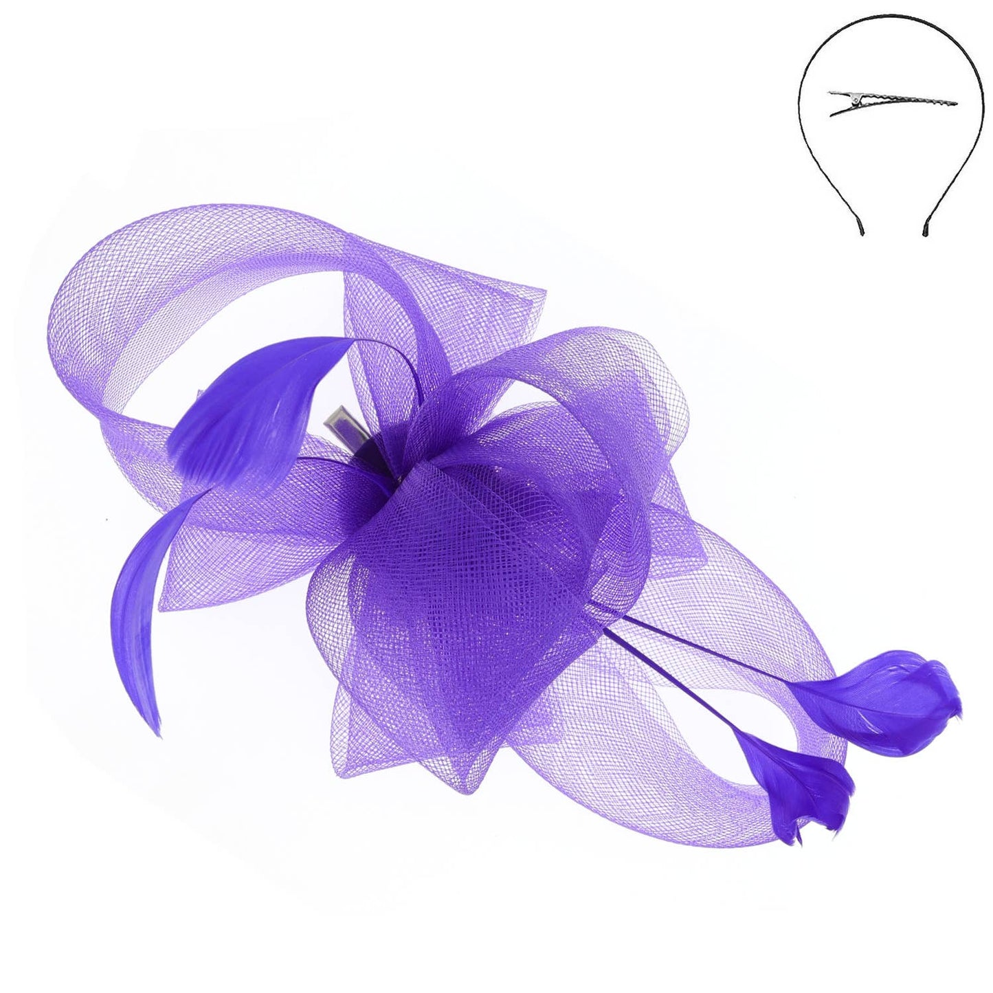 Sophia Large Organza Bow w/ Feathers Fascinator Headband