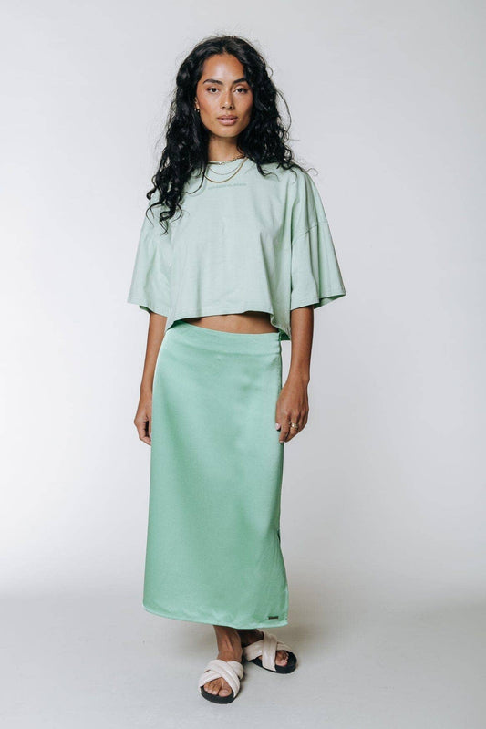 Colourful Rebel Hinte Satin Slit Skirt | Mint
