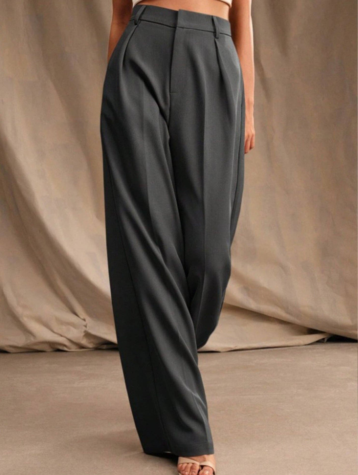 Lovene Casual loose high waist drape wide leg pants