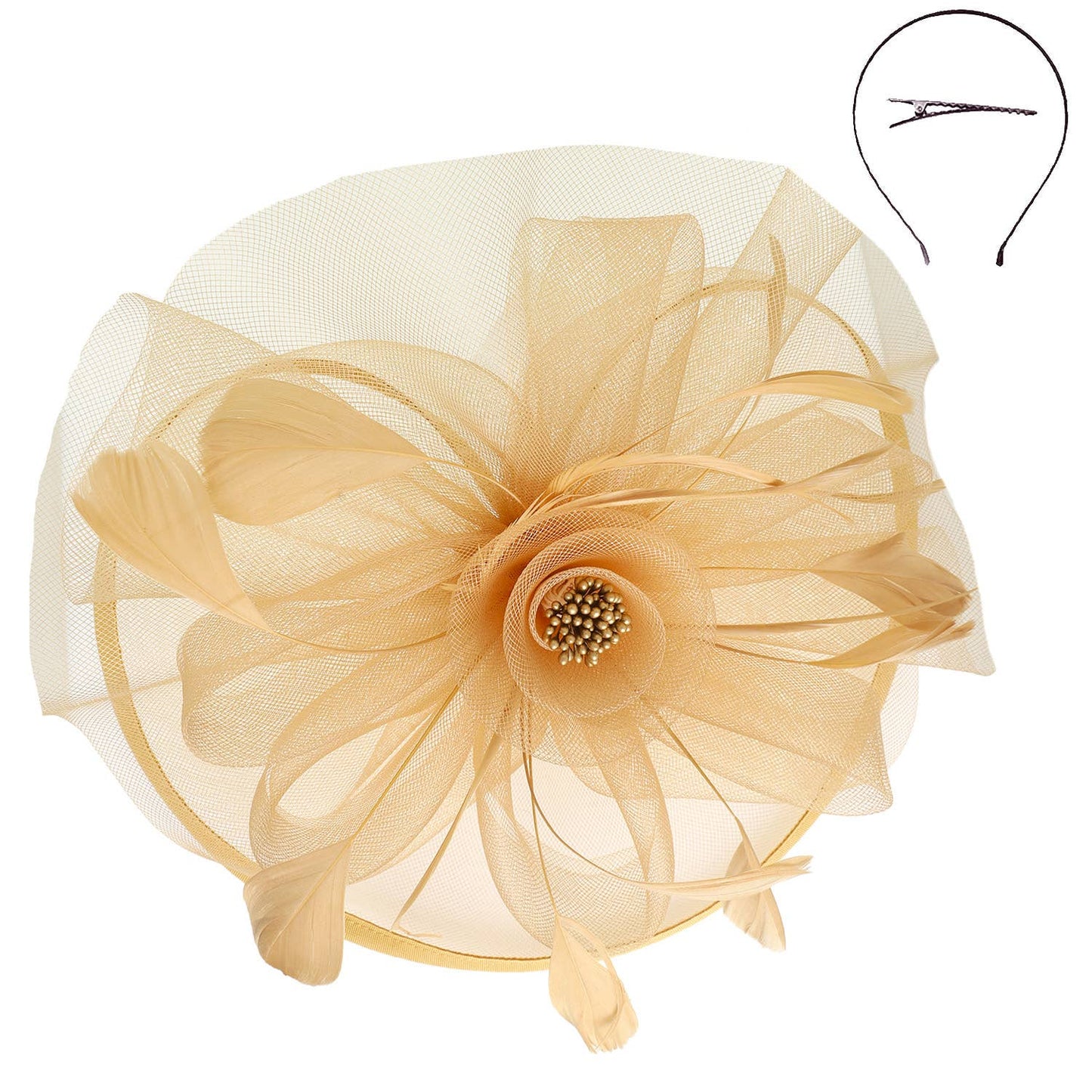 Sophia Floral Organza Mesh Ribbon Fascinator blue