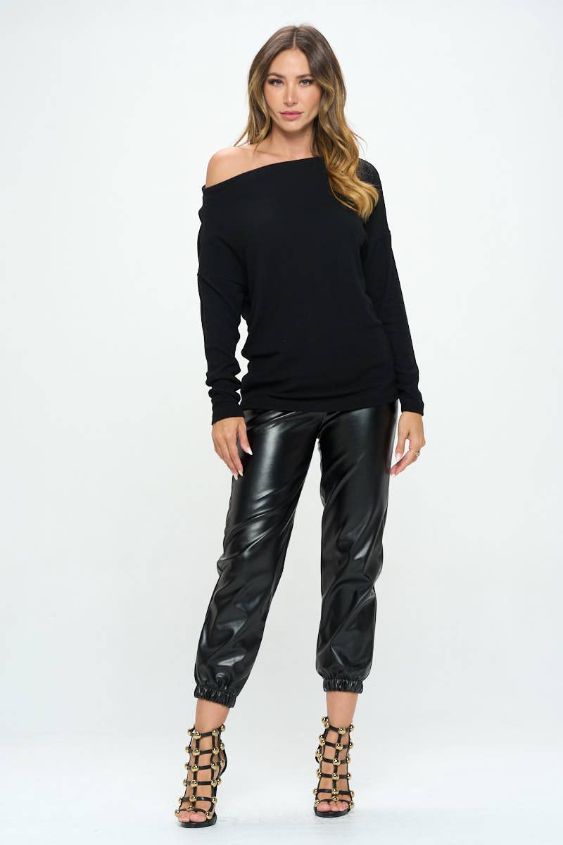 Renee C Made in USA Brushed Knit Off the Shoulder Top