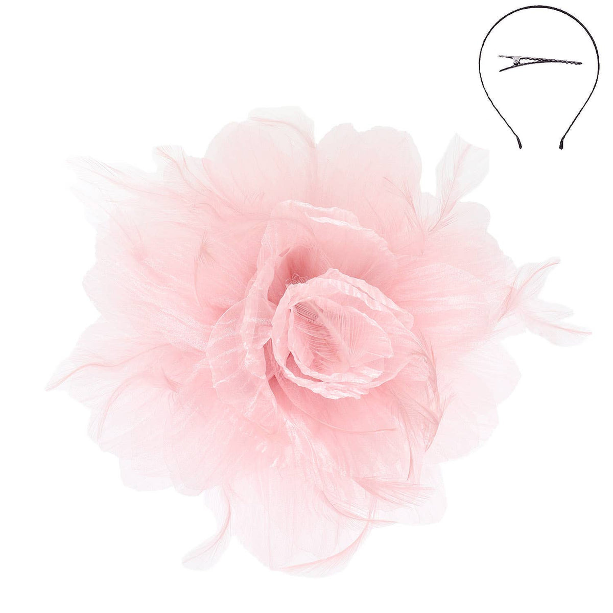 Sophia Feather Flower Fascinator With Headband And Clip