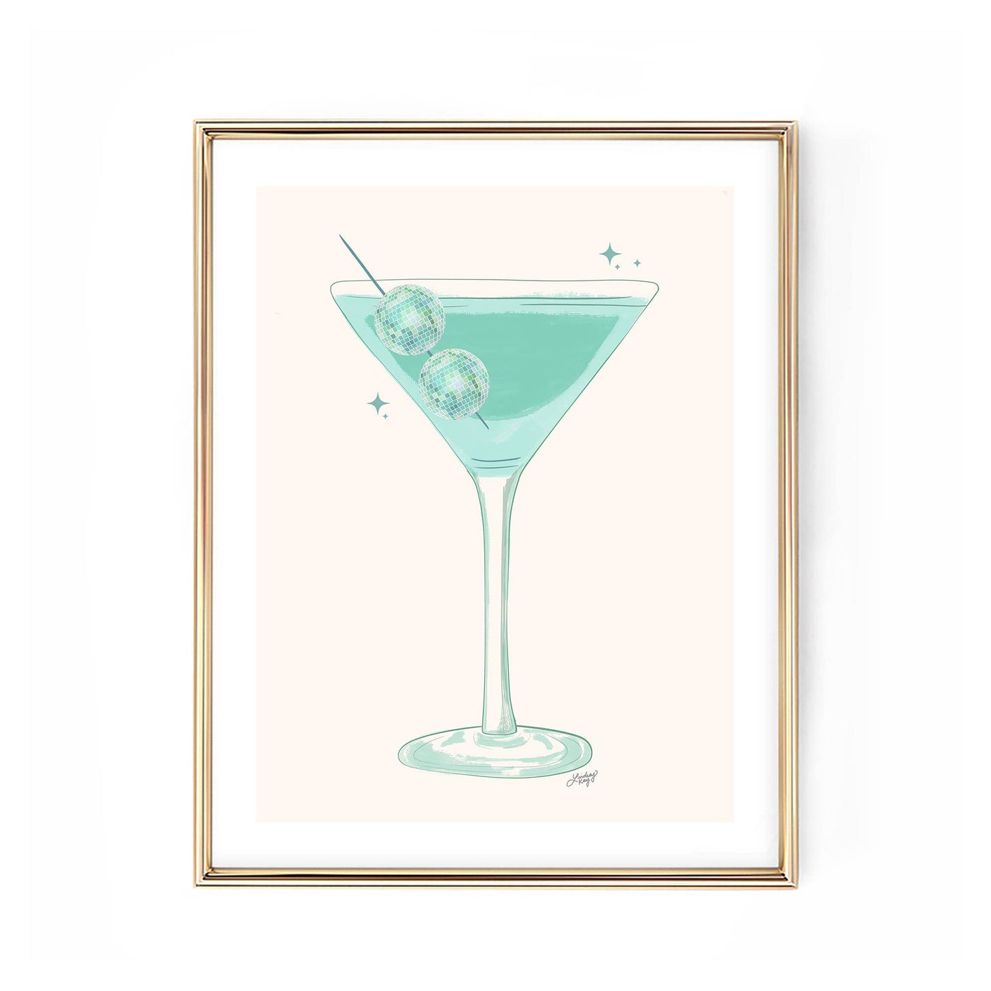 Lindsey Kay Disco Ball Martini Illustration - Framed Art Print