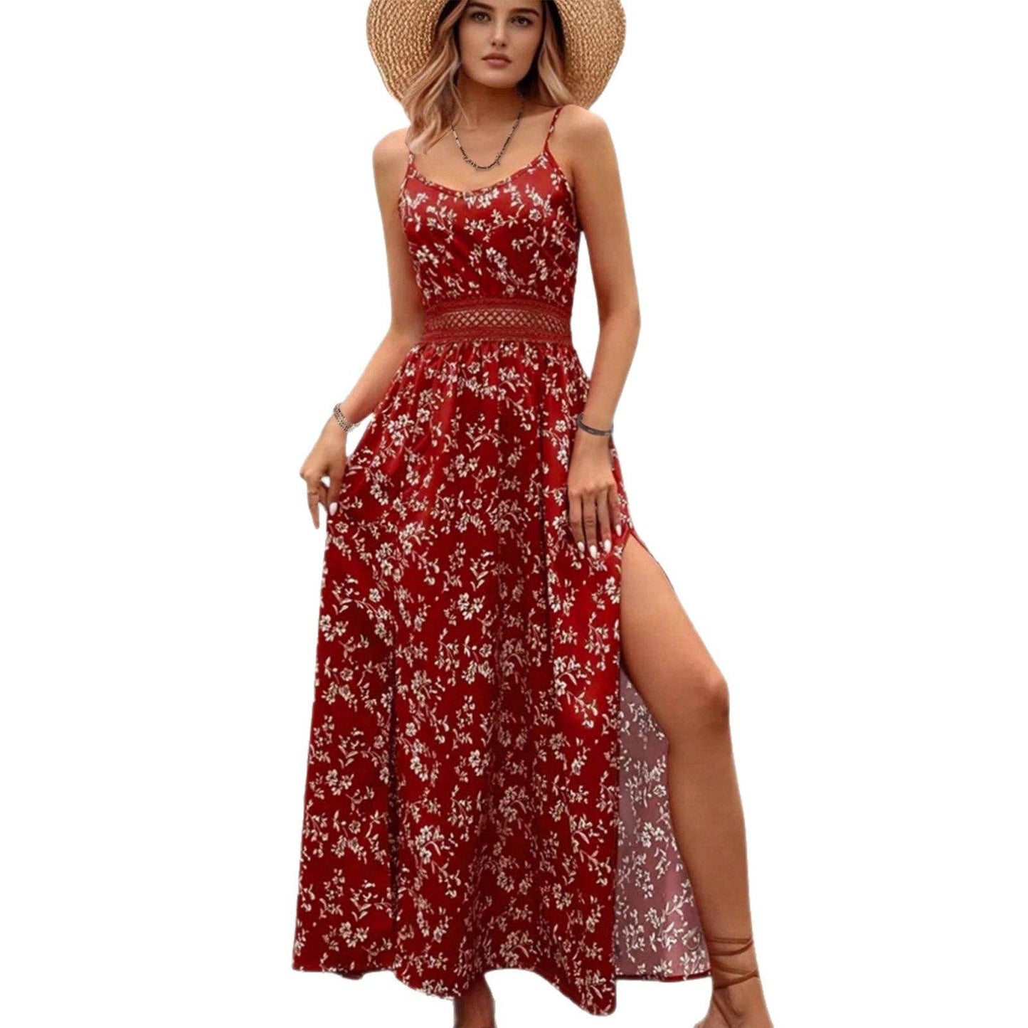 Lovesoft Women’s Floral Cami Maxi Dress Lace Waist Slit