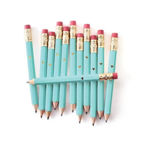 Mini Pencils - Gold Heart/Teal