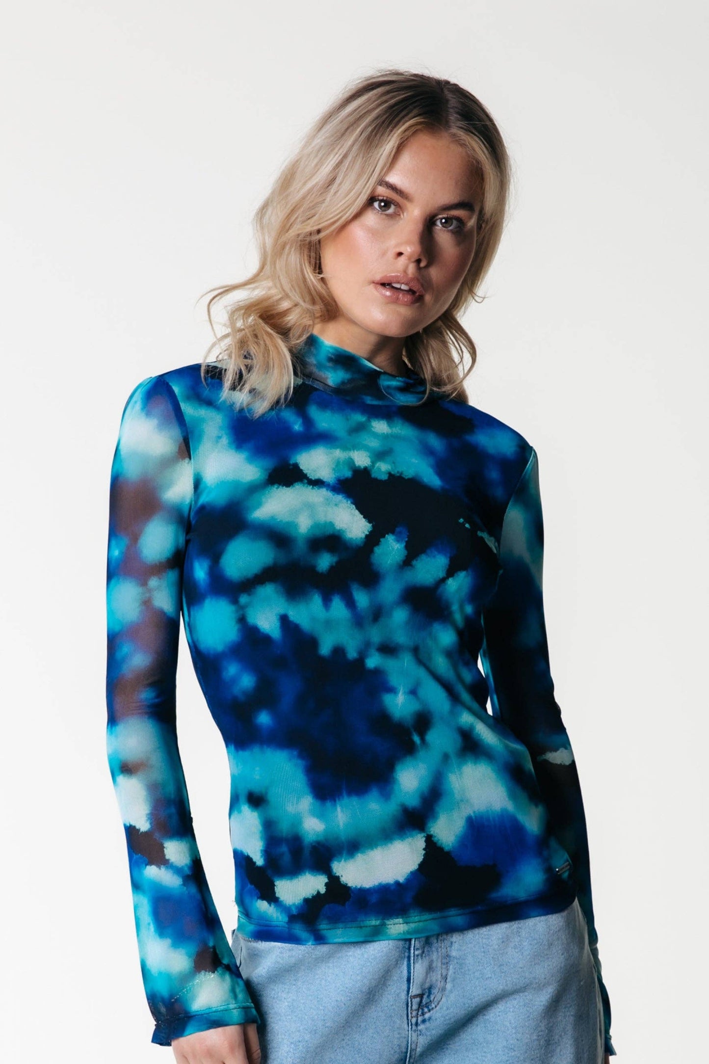 Colourful Rebel Tie Dye Mesh Flare Top | Blue