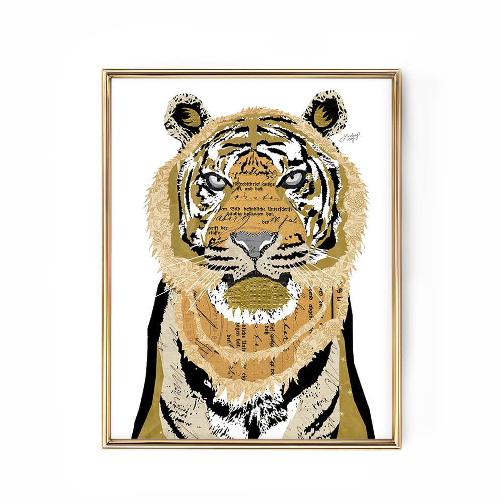 Lindsey Kay Tiger Collage - Framed Art Print