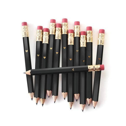 Mini Pencils - Gold Heart/Black