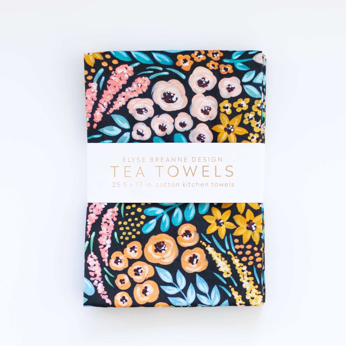 Elyse Pack of 2 Black Floral Tea Towels