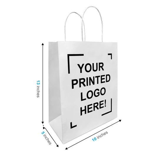 Custom Print Debbie 10x5x13 White Paper Handle Bags