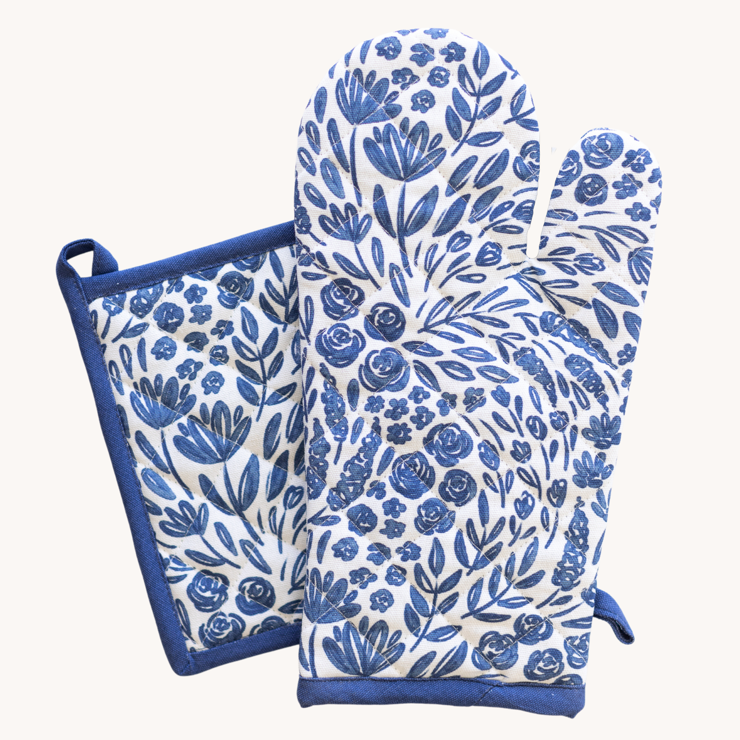 Elyse Porcelain Floral Oven Mitt + Pot Holder Set