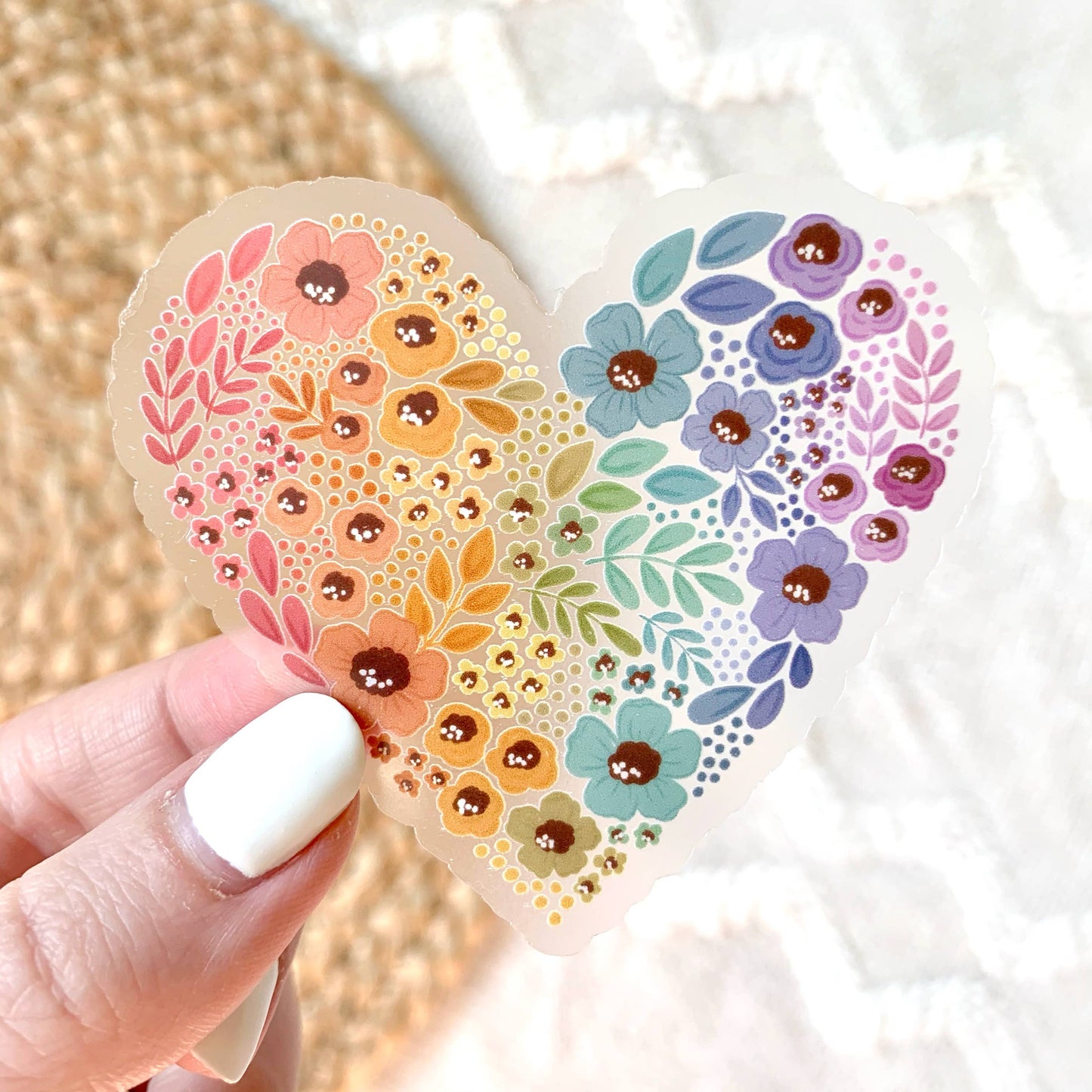 Pride Rainbow Floral Heart Sticker 2.75x3in