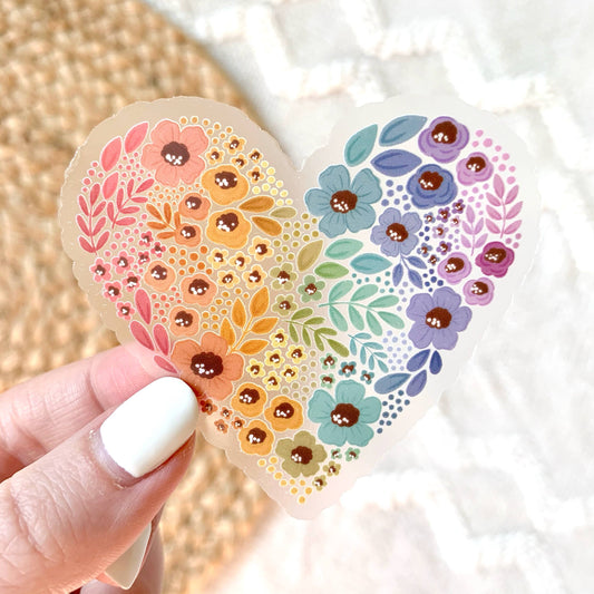 Pride Rainbow Floral Heart Sticker 2.75x3in