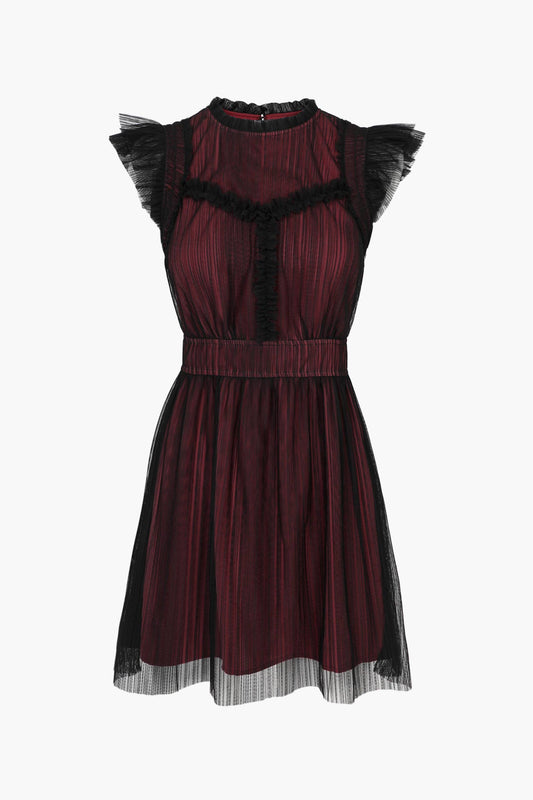 Adelyn Tatiana Tulle Plisse Mock Neck Mini Dress