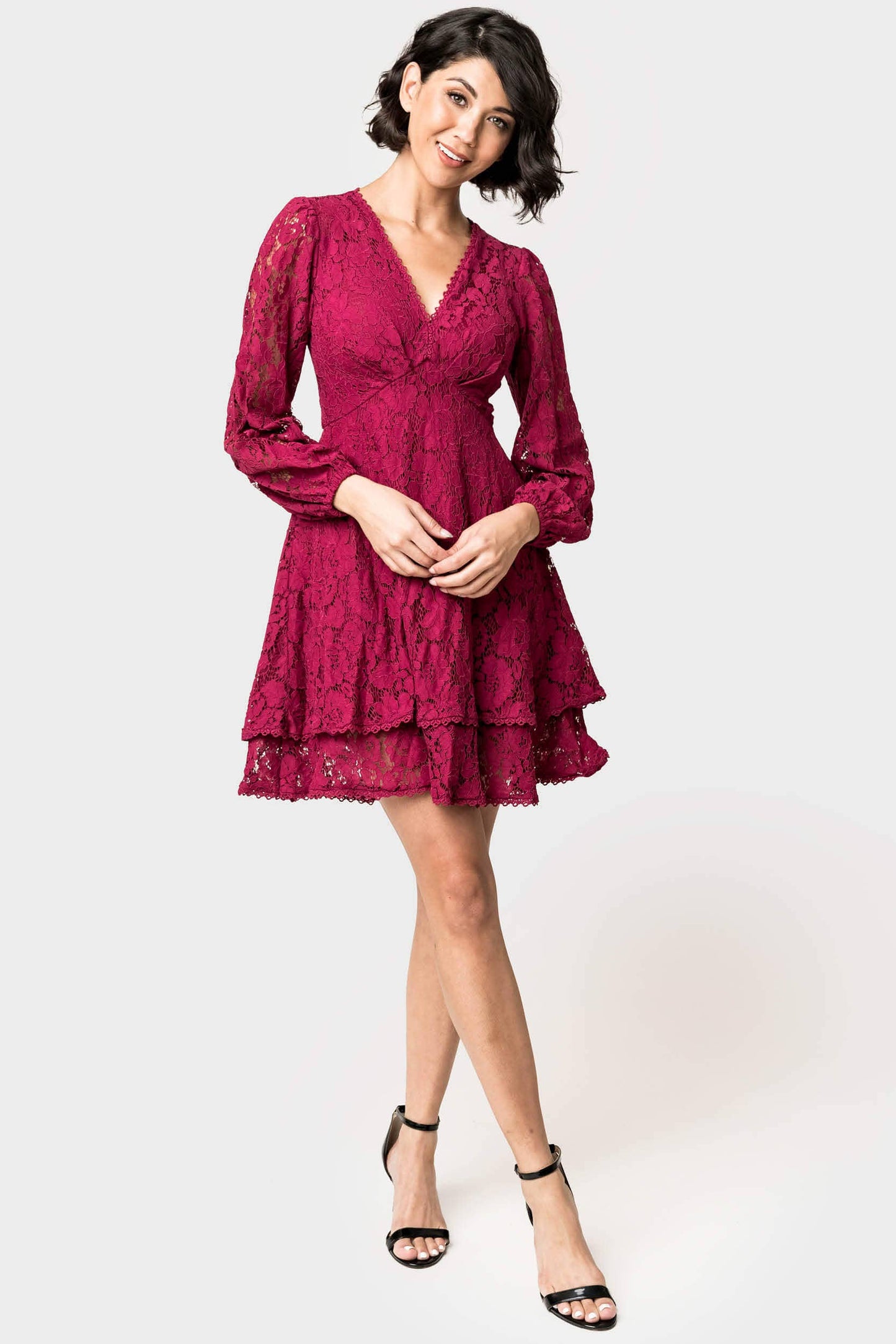 Fit and Flare Lace Dress with Layered Skirt