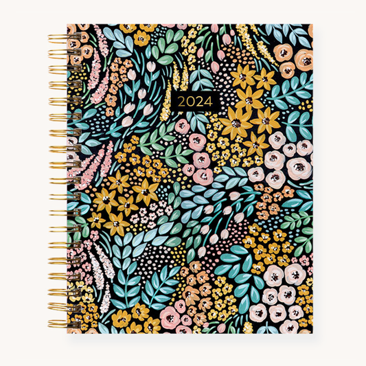 Black Floral 2024 Yearly Planner, 7x9 in.