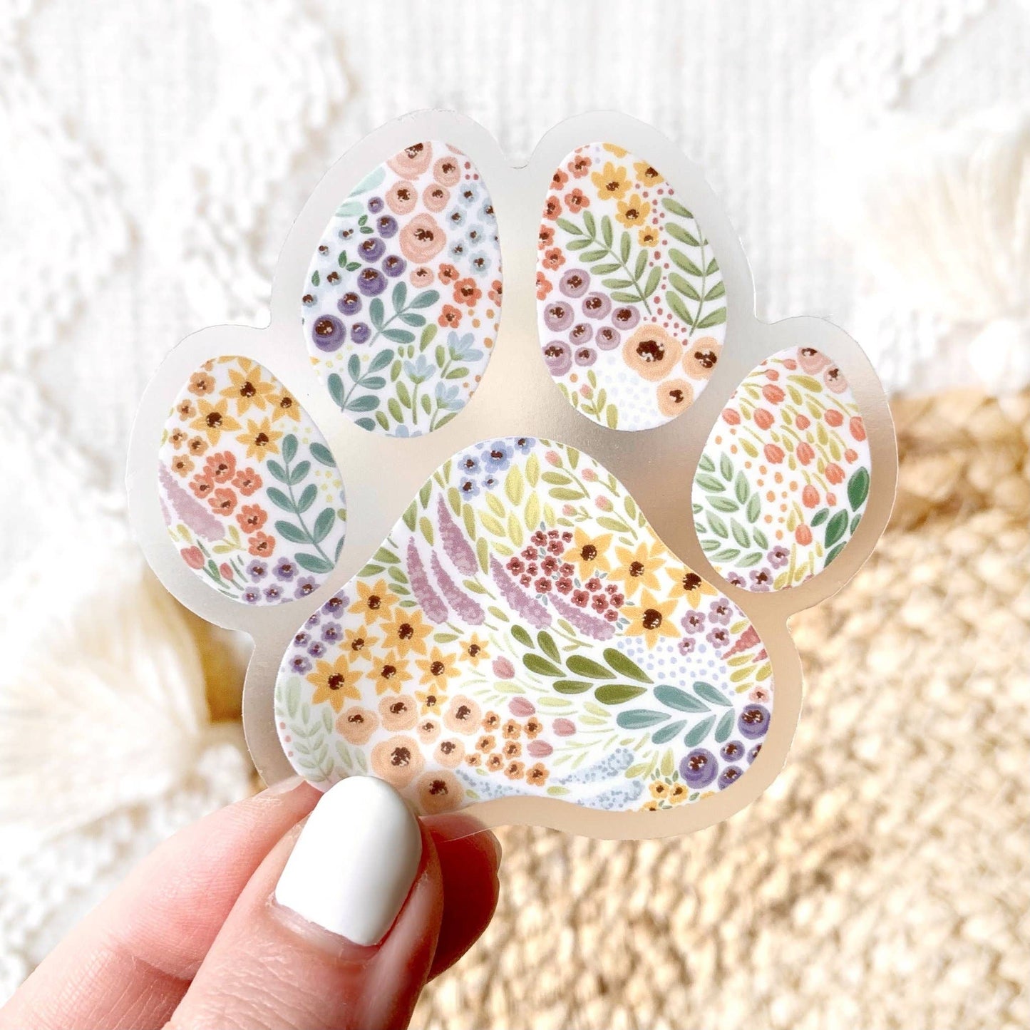 Floral Paw Print Sticker, 2.75x2.75 in.