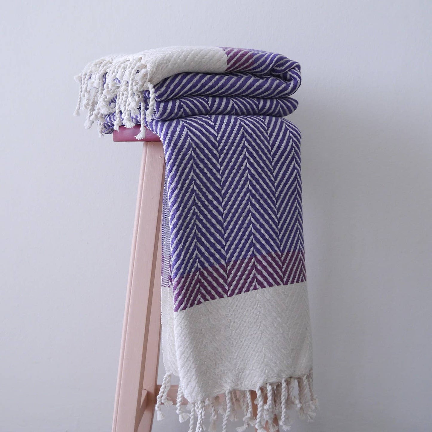 Herringbone two coloured handwoven cotton throw - purple